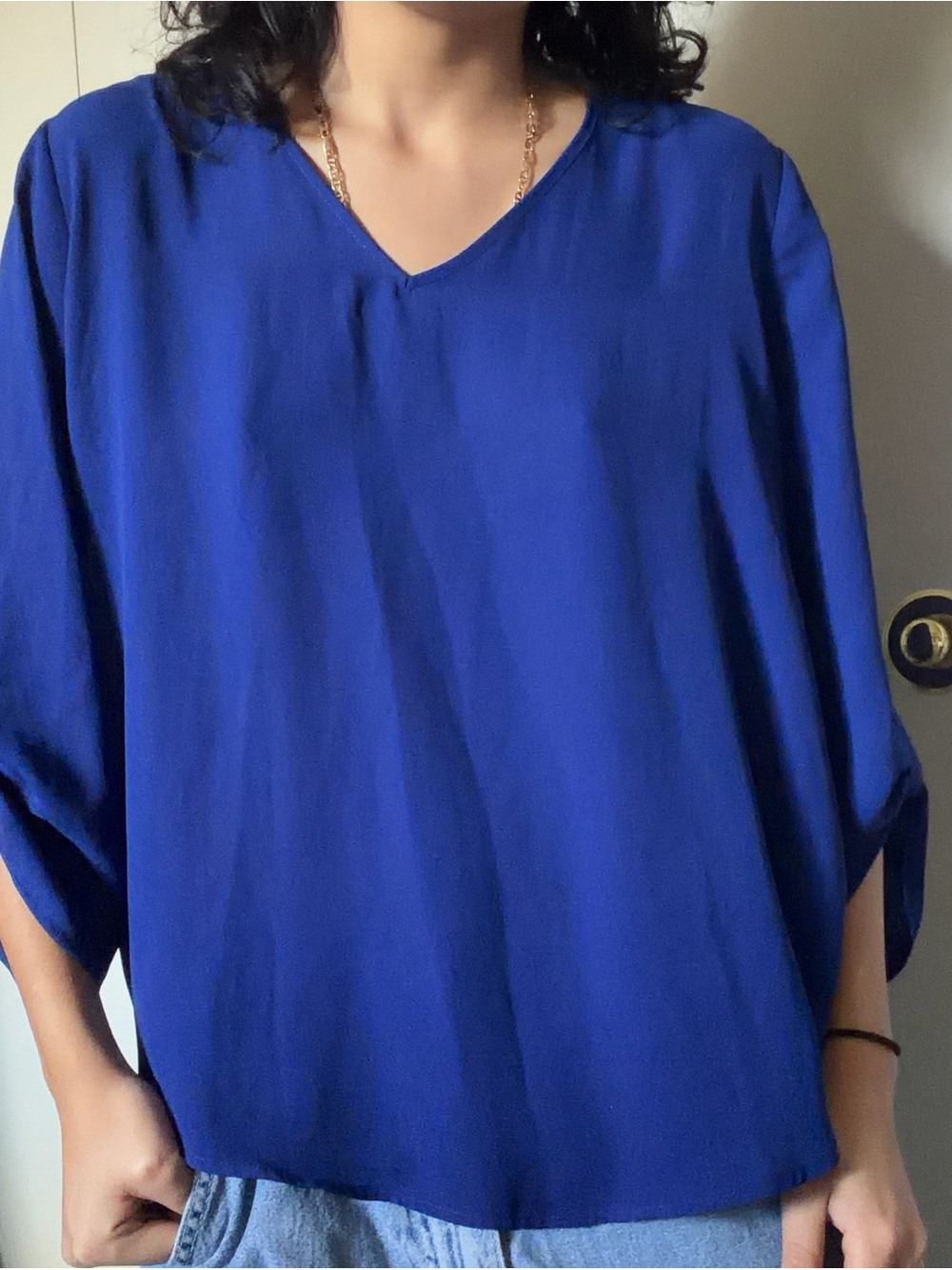 Relaxed V-Neck Women's Top in Royal Blue